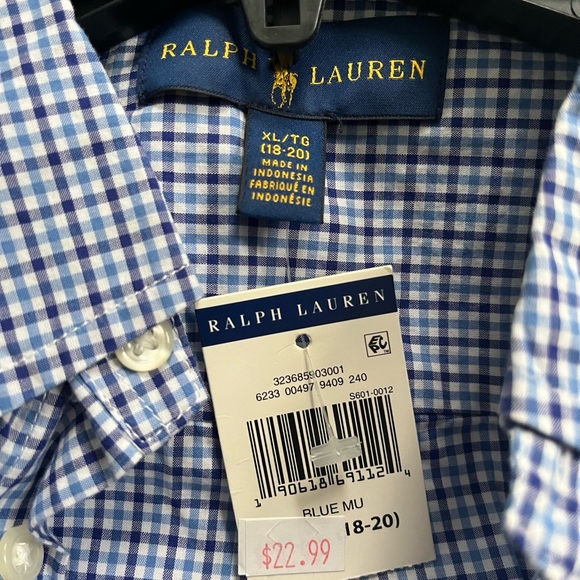 Ralph Lauren Boys Navy Checkered Button-Down Shirt - Picture 3 of 3